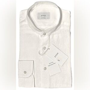 $375 NEW WHITE ETON LINEN BAND COLLAR DRESS SHIRT 16.5 42 CONTEMPORARY FIT